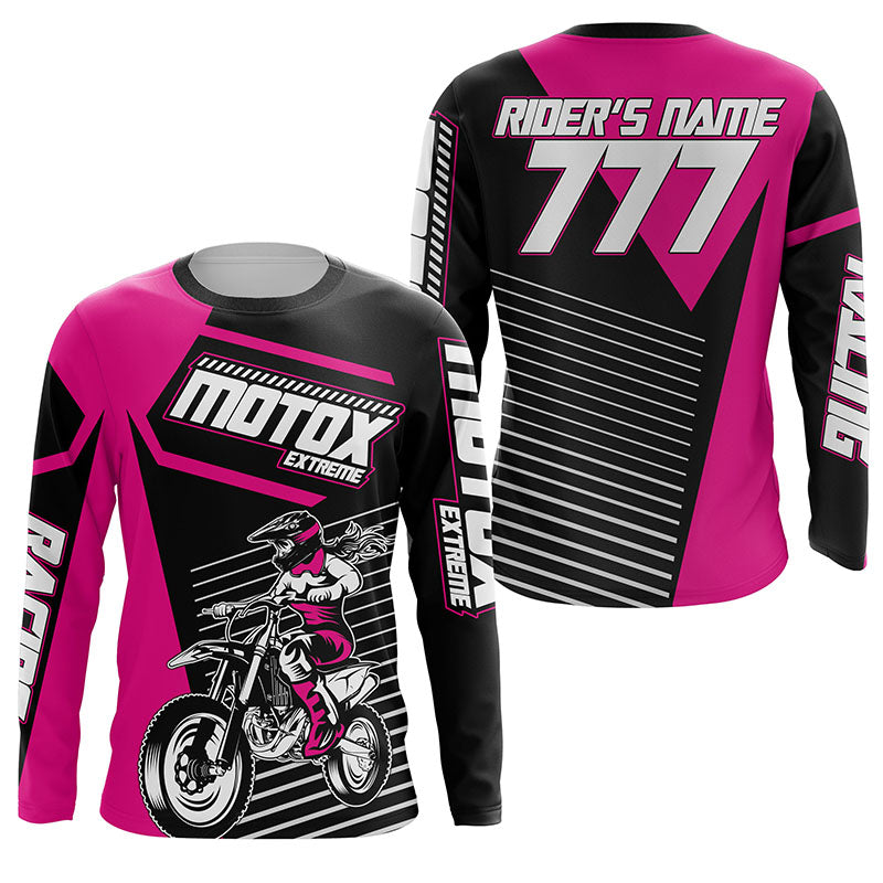 Girls Women Personalized MotoX Jersey UPF30+ Pink Dirt Bike Racing Motocross Off-Road Shirt NMS1221