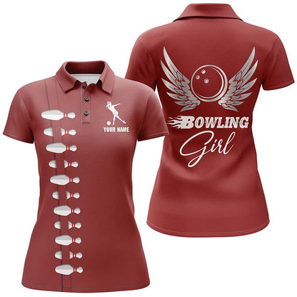 Personalized Women Polo Bowling Shirt, Bowling Girl Beautiful Wings Bowlers Jersey NBP35