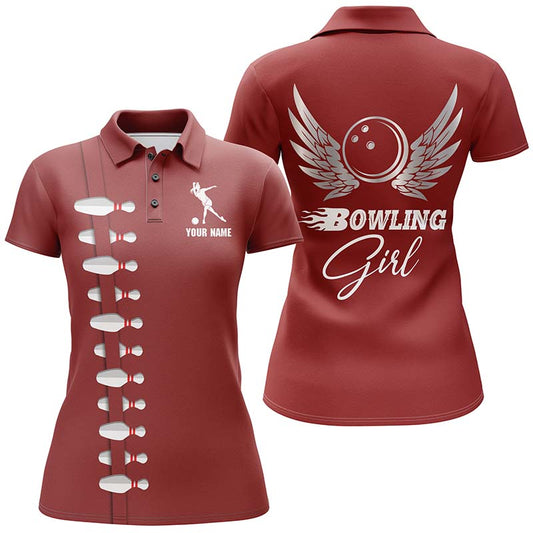 Personalized Women Polo Bowling Shirt, Bowling Girl Beautiful Wings Bowlers Jersey NBP35