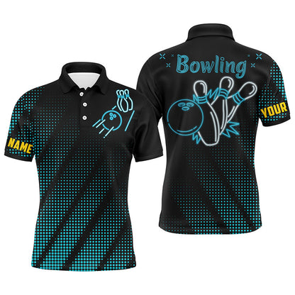 Blue Men Polo Bowling Shirt, Custom Name Bowlers Jersey Gifts for Him NBP89