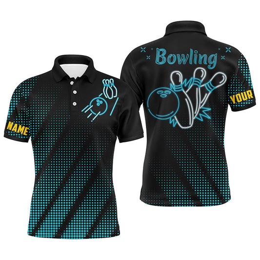 Blue Men Polo Bowling Shirt, Custom Name Bowlers Jersey Gifts for Him NBP89