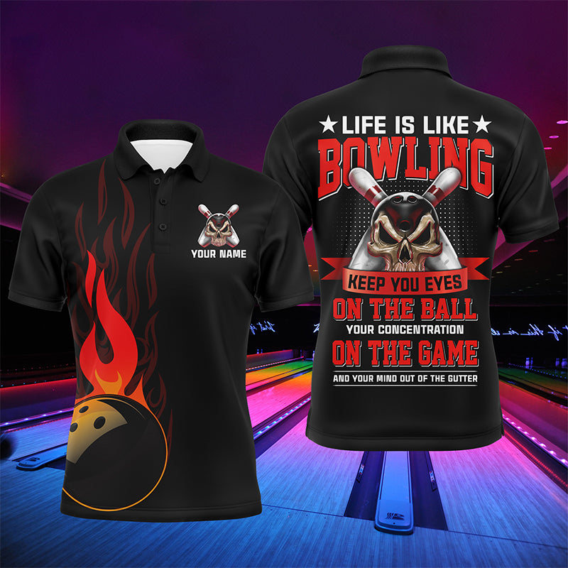 Flame Men Polo Bowling Shirt, Personalized Skull Bowlers Jersey Short Sleeves NBP61