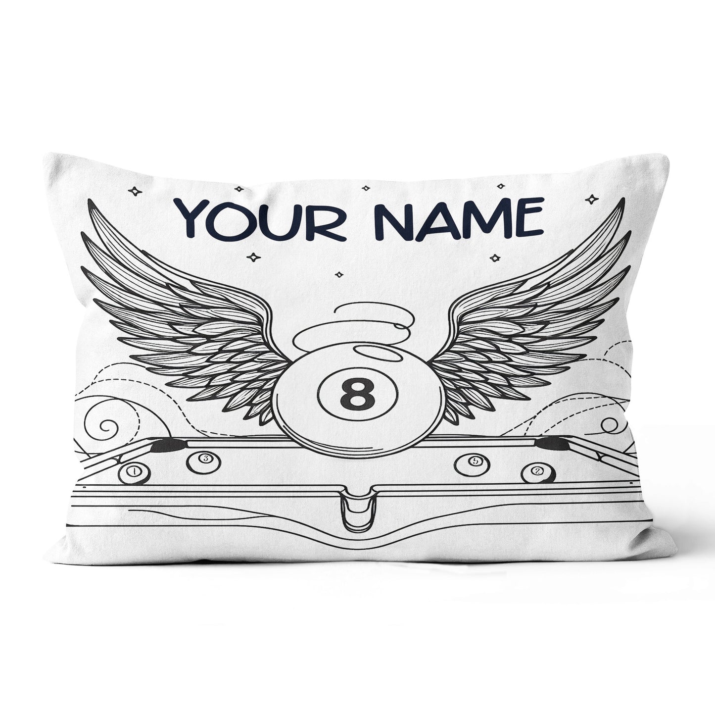 Personalized Billiard 8 Ball Wings Line Drawing Pillow, Billiards Gifts VHM0900