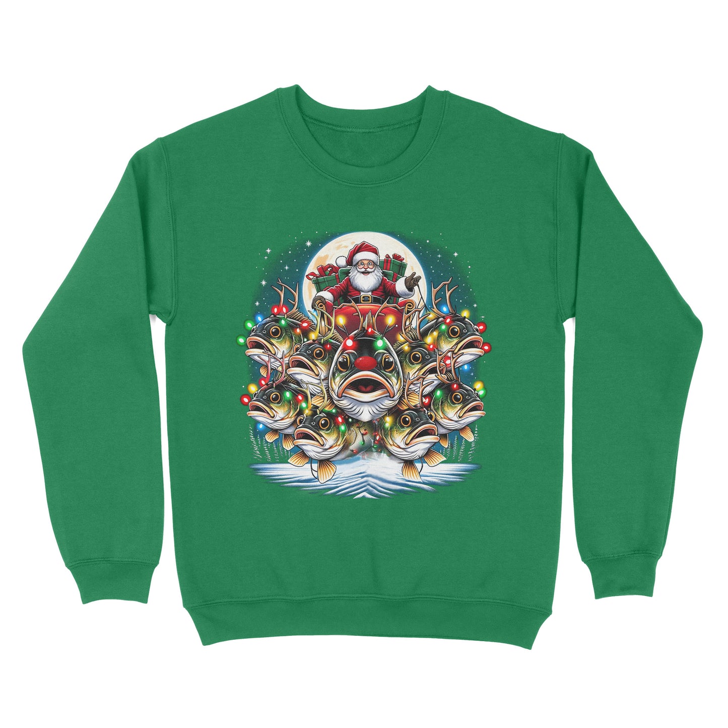 Sweatshirt - Nine Bass fish as Santa's Reindeer