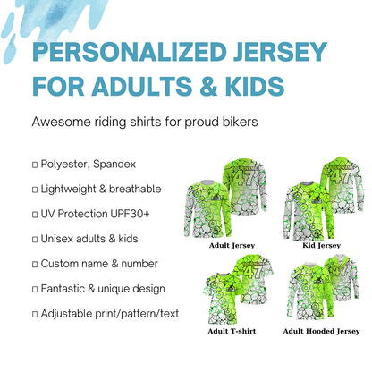 Motocross green neon custom MX jersey UPF30+ kid men women biker extreme dirt racing motorcycle PDT47