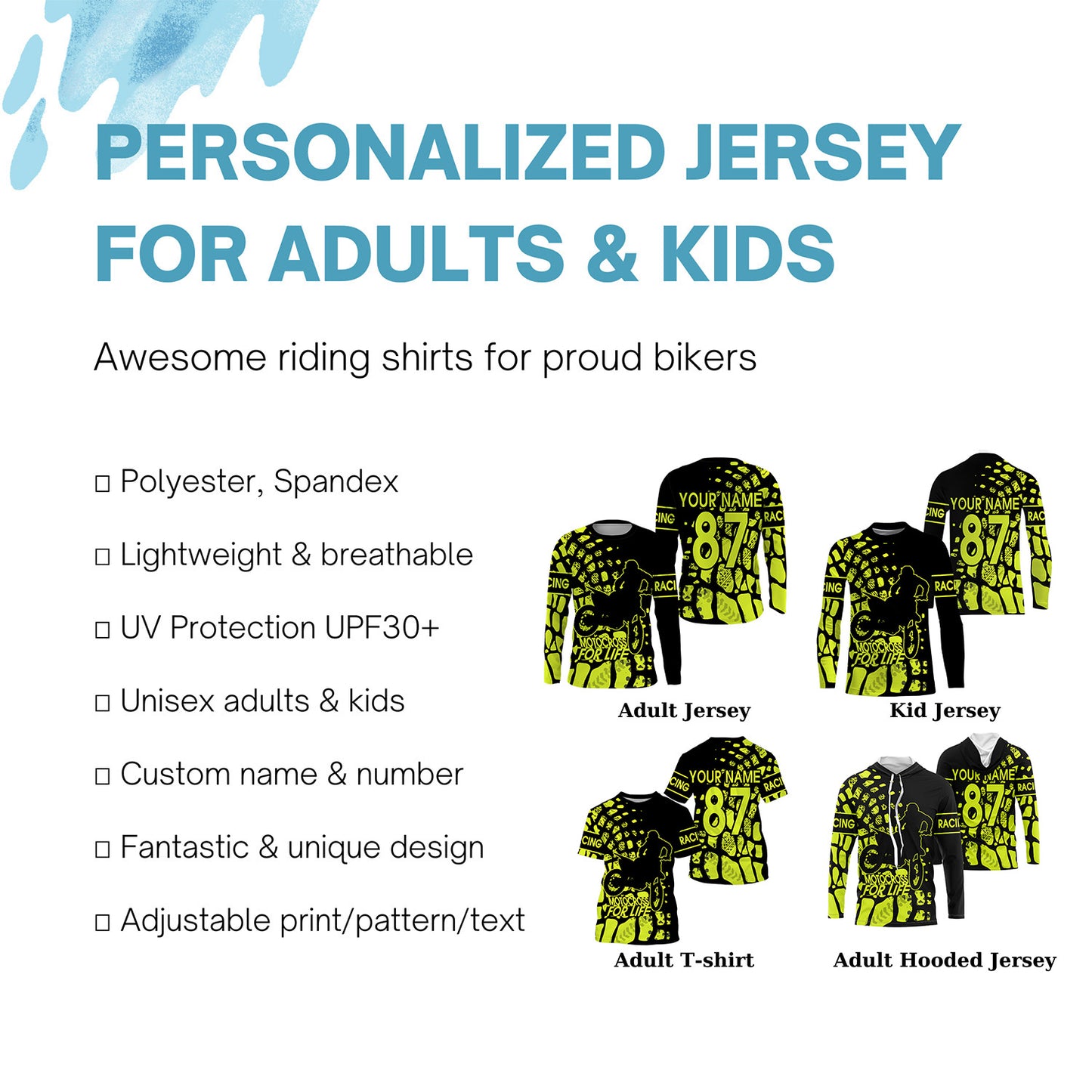 Motocross for Life custom jersey kid&adult UPF30+ MX racing off-road dirt bike motorcycle racewear| NMS936