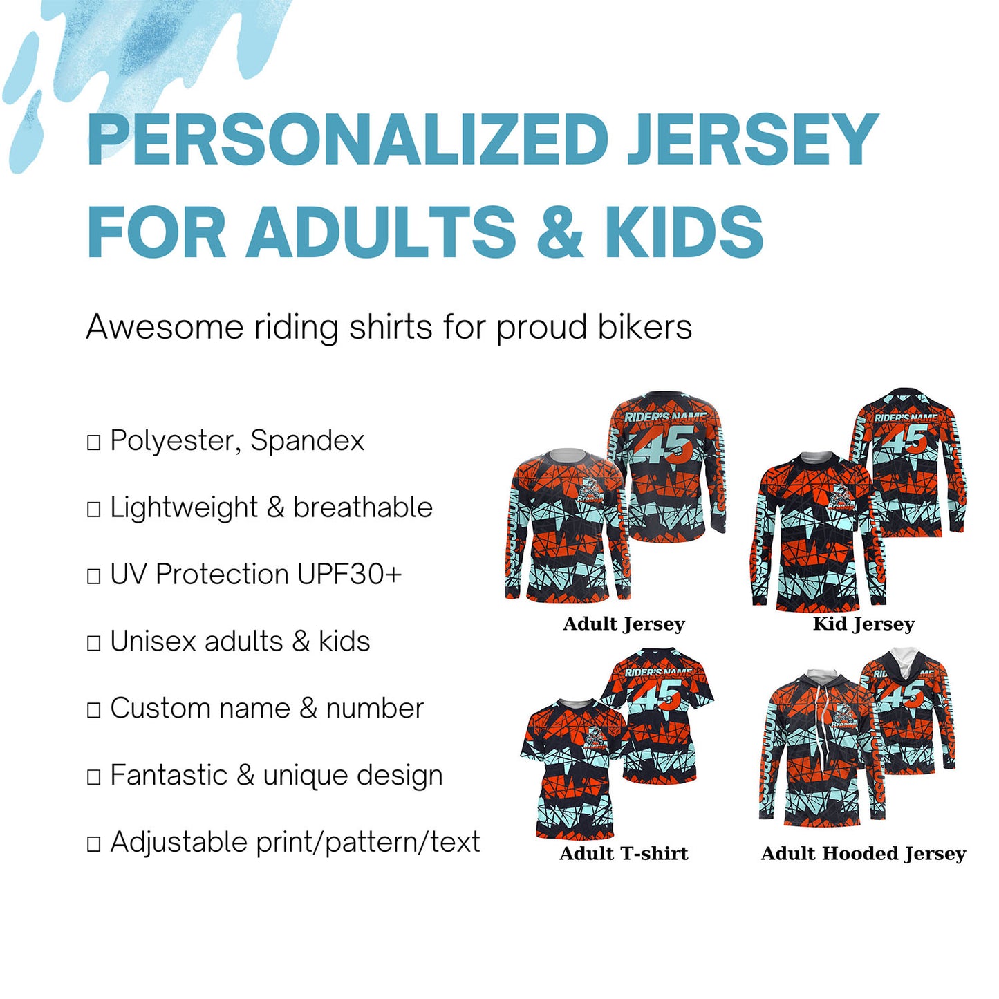 Personalized jersey Motocross kid&adult dirt bike blue MX racing UPF30+ motorcycle shirt PDT16