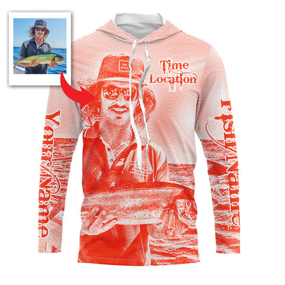 Fishing Shirt Custom Name, Image, Time, Location 3D UV protection Shirts UPF 30+ Fishing gift| Red - TMTS050