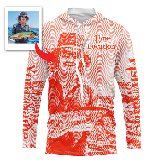 Fishing Shirt Custom Name, Image, Time, Location 3D UV protection Shirts UPF 30+ Fishing gift| Red - TMTS050