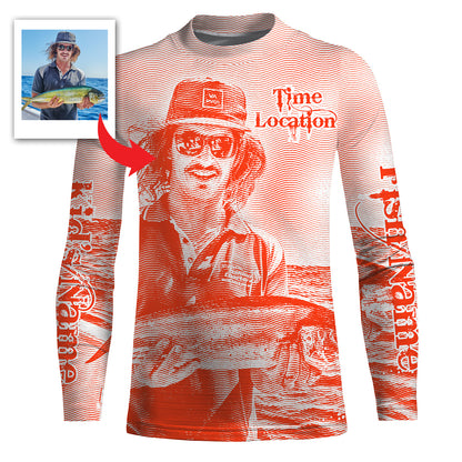 Fishing Shirt Custom Name, Image, Time, Location 3D UV protection Shirts UPF 30+ Fishing gift| Red - TMTS050