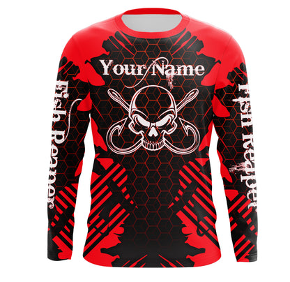 Fish Reaper Skull Custom Long Sleeve performance Fishing Shirts, Skull Fishing jerseys TMTS070