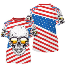 Load image into Gallery viewer, American Flag Skull Fishing Custom UV Long Sleeve Performance Fishing Shirts, Gift for Fisherman TTN89