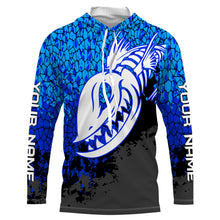 Load image into Gallery viewer, Blue Camo Fish Reaper Skull Custom Long Sleeve Performance Fishing Shirts TTN92