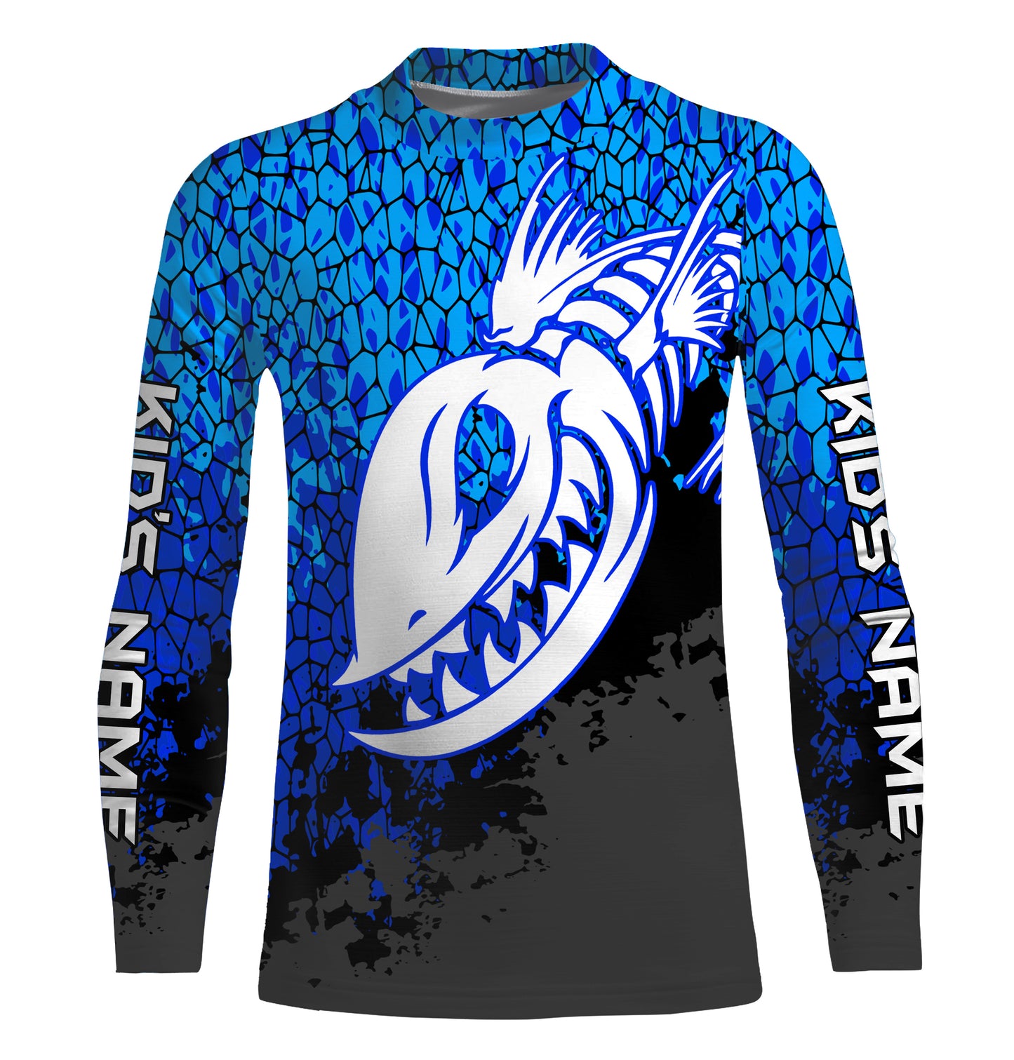 Blue Camo Fish Reaper Skull Custom Long Sleeve Performance Fishing Shirts TTN92