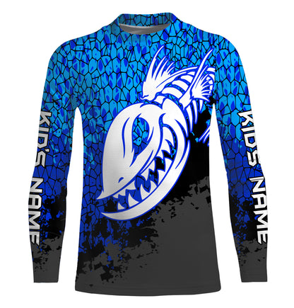 Blue Camo Fish Reaper Skull Custom Long Sleeve Performance Fishing Shirts TTN92