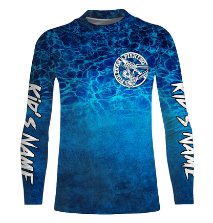 Funny Skeleton Forever Fishing Jerseys, Blue Deep Sea Camo Custom Long sleeve performance Fishing Shirts TTN93