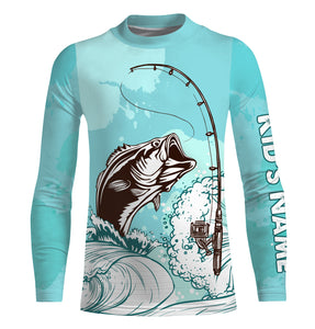 Bass Fishing Custom Long sleeve performance Fishing Shirts, Bass Fishing jerseys | sky blue - TTN32