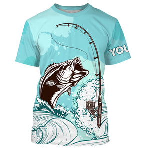 Bass Fishing Custom Long sleeve performance Fishing Shirts, Bass Fishing jerseys | sky blue - TTN32