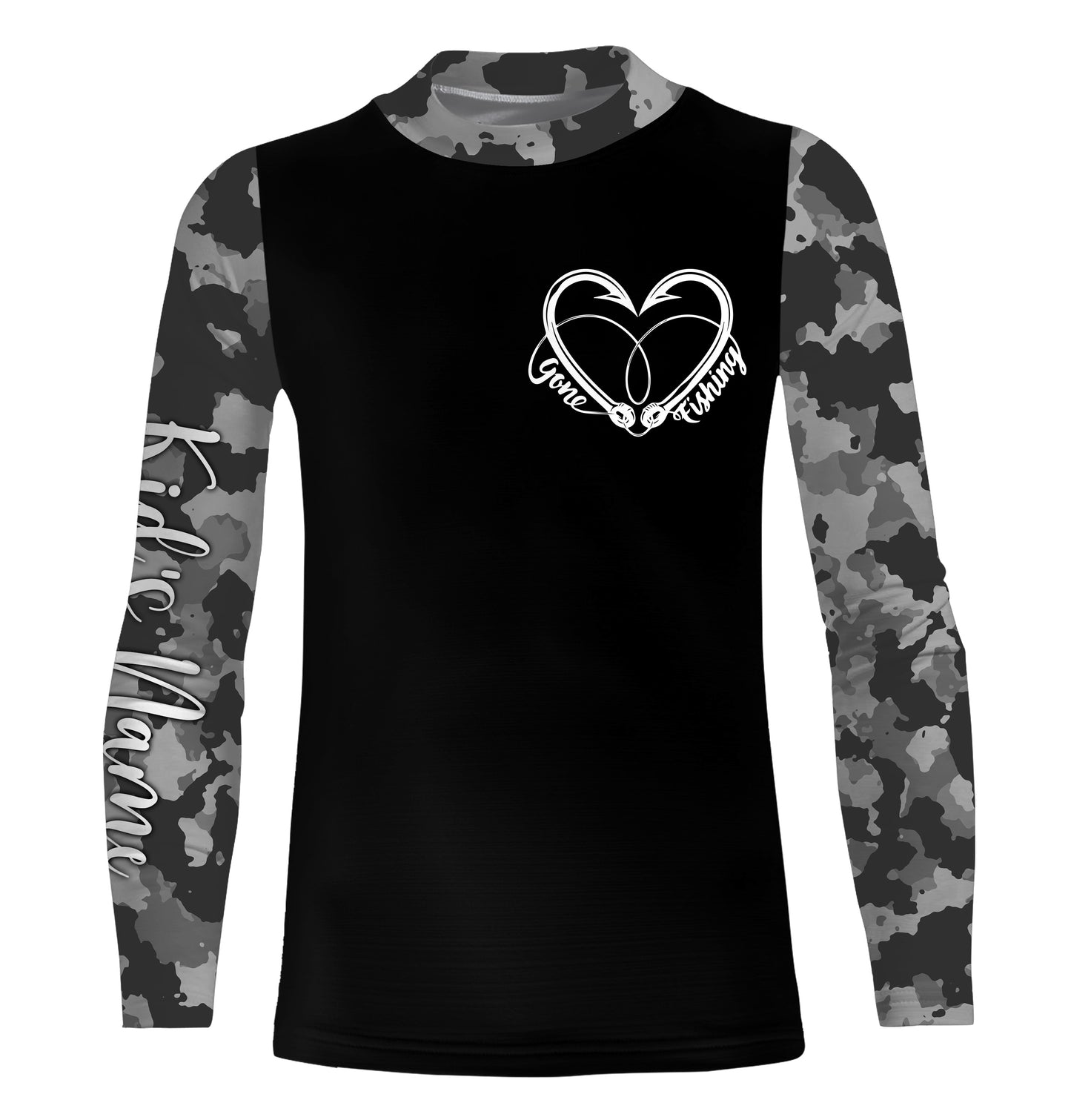 Gone Fishing Heart Fish Hook Gray Camo Performance Fishing Shirts UV Protection TTN34