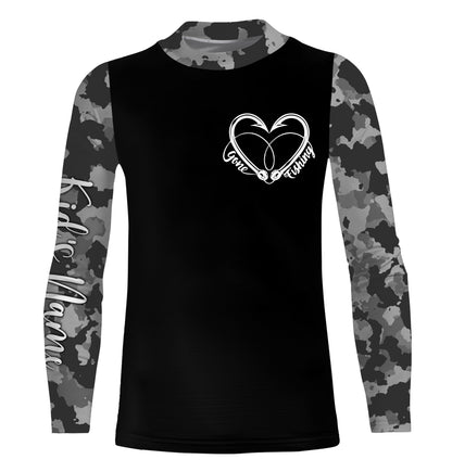 Gone Fishing Heart Fish Hook Gray Camo Performance Fishing Shirts UV Protection TTN34