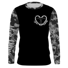 Load image into Gallery viewer, Gone Fishing Heart Fish Hook Gray Camo Performance Fishing Shirts UV Protection TTN34