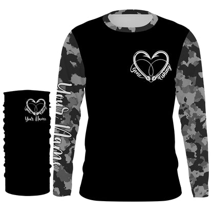 Gone Fishing Heart Fish Hook Gray Camo Performance Fishing Shirts UV Protection TTN34