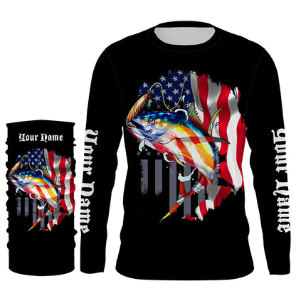 Tuna Fishing American Flag Custom Long Sleeve performance Fishing Shirts, Personalized Fishing jerseys TTN26