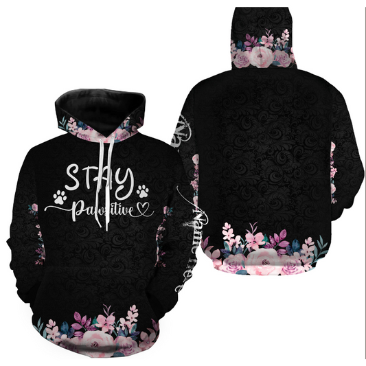 Dog Mom Shirt Hoodie Long Sleeve| Stay Pawsitive Shirt Floral Gift for Her, Dog Mom, Dog Lover Gift| JTSD281