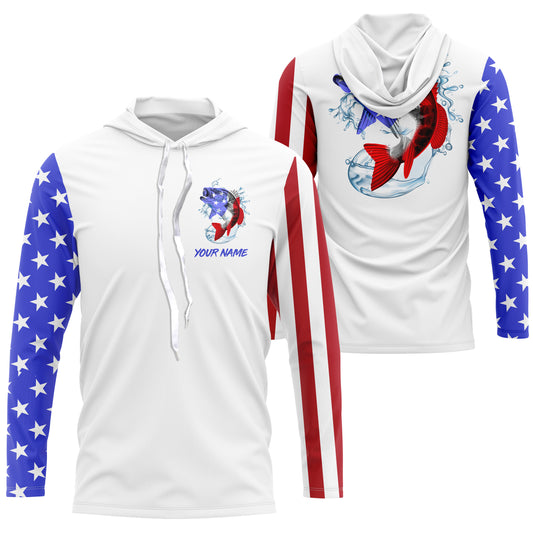 Custom Name Bass Fishing US Flag Performance Fishing Shirt, Bass Fishing Jerseys TATS211
