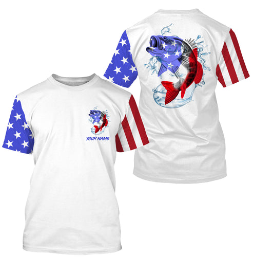Custom Name Bass Fishing US Flag Performance Fishing Shirt, Bass Fishing Jerseys TATS211