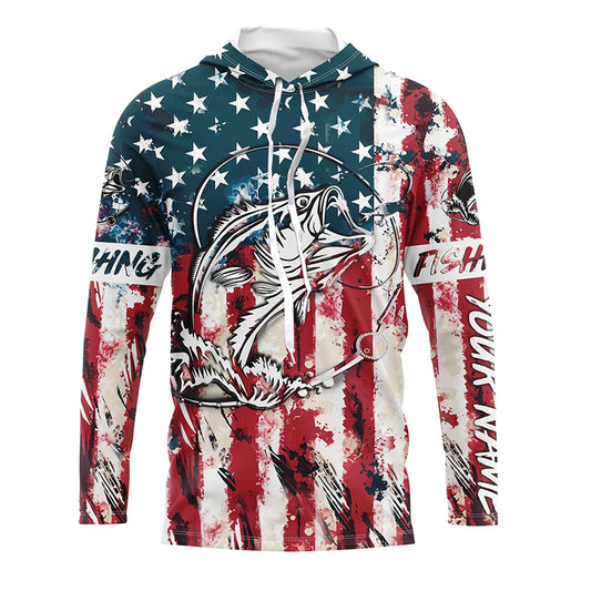 Beautiful America flag bass fishing tattoo UV protection personalized shirts