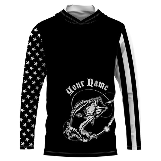 Custom Name Bass Fishing US Flag Performance Fishing Shirt, Bass Fishing Jerseys