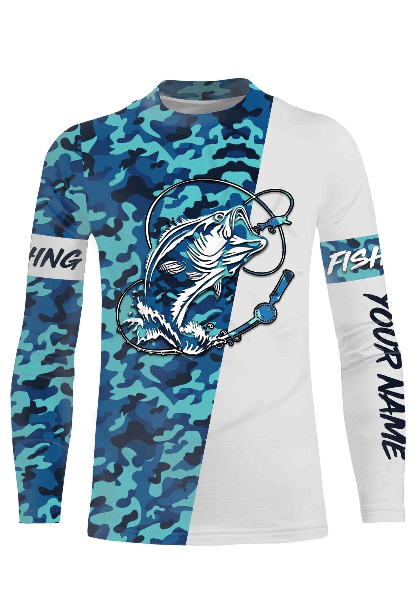 Bass Fishing Sea Camo Custom Name Full Printing Shirts Personalized Gift TATS116