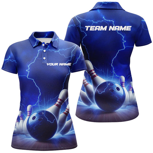 Blue Thunder Lightning Women Bowling Polo Shirts Personalized Bowling League Team Jerseys IPHW5393