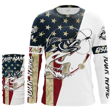 Load image into Gallery viewer, Walleye Fishing American Flag Custom Long Sleeve Fishing Shirts, Personalized Patriotic Fishing Gifts UV clothing - IPHW1109