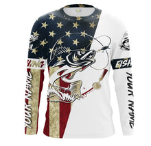 Load image into Gallery viewer, Walleye Fishing American Flag Custom Long Sleeve Fishing Shirts, Personalized Patriotic Fishing Gifts UV clothing - IPHW1109