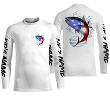 Load image into Gallery viewer, Tuna Fishing American Flag Custom performance Long Sleeve Fishing Shirts, Patriotic Fishing gifts - IPHW1414