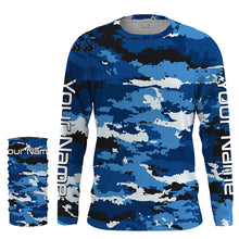 Load image into Gallery viewer, Blue camo Custom UV Long Sleeve performance Fishing Shirts, camouflage Fishing apparel - IPHW1580