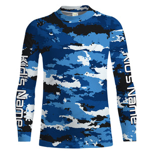 Blue camo Custom UV Long Sleeve performance Fishing Shirts, camouflage Fishing apparel - IPHW1580