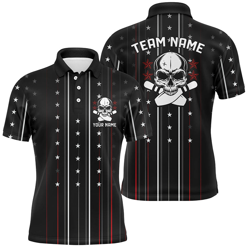 Personalized Skull Bowling Polo Shirts For Men, Bowling Pin Custom Team'S Name Bowler Jerseys IPHW5250