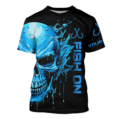 Fish On Fish Hook Custom Skull Long Sleeve Fishing Shirts,  Skull Performance Fishing Jerseys IPHW5136