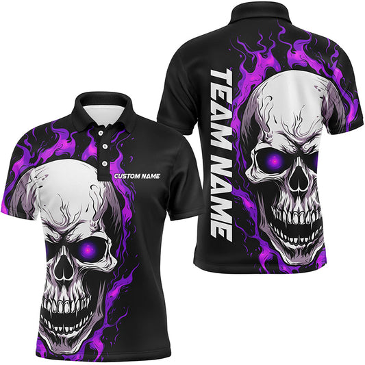 Purple Flame Skull Sport Jerseys, Custom Team Bowling Polo Shirts For Men, Bowler Outfits IPHW5273