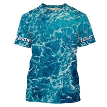 Load image into Gallery viewer, Custom Saltwater Long Sleeve performance Fishing Shirts for anglers | teal blue  Sea wave camo Fishing jerseys - IPHW1328