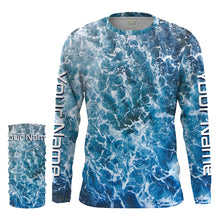 Load image into Gallery viewer, Custom Saltwater Long sleeve Fishing Shirts UV Protection, Sea wave camo Fishing Shirts - IPHW1330