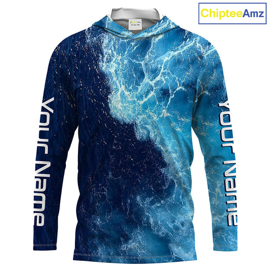 Beautiful Custom Saltwater Long sleeve Fishing Shirts UV Protection, Sea wave camo Fishing Shirts - IPHW1331