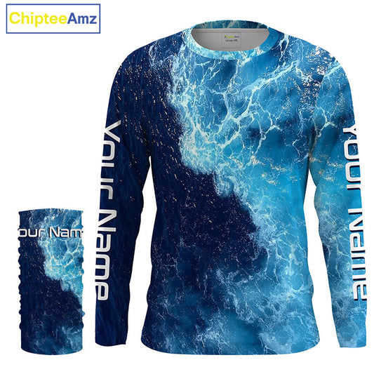 Beautiful Custom Saltwater Long sleeve Fishing Shirts UV Protection, Sea wave camo Fishing Shirts - IPHW1331
