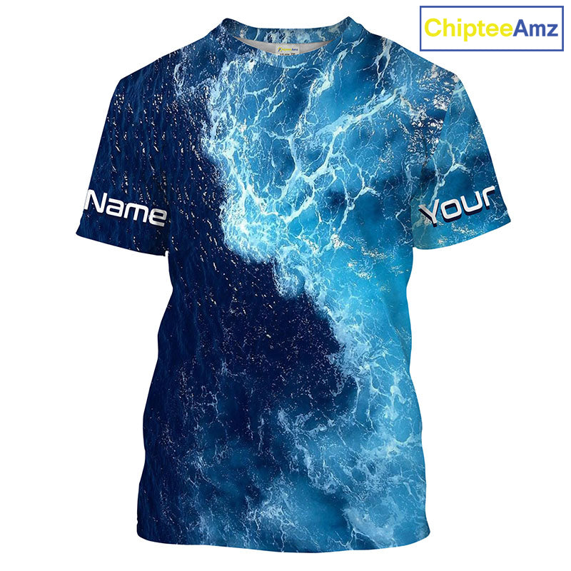 Beautiful Custom Saltwater Long sleeve Fishing Shirts UV Protection, Sea wave camo Fishing Shirts - IPHW1331