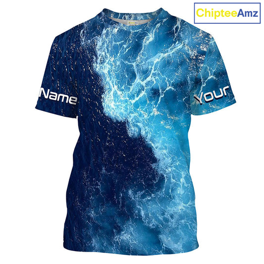 Beautiful Custom Saltwater Long sleeve Fishing Shirts UV Protection, Sea wave camo Fishing Shirts - IPHW1331