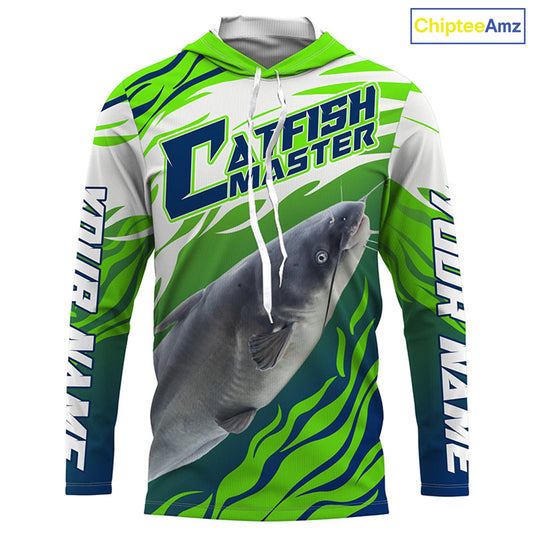 River Blue Catfish Custom Long Sleeve Fishing Shirts, Catfish Tournament Fishing apparel | green IPHW3624