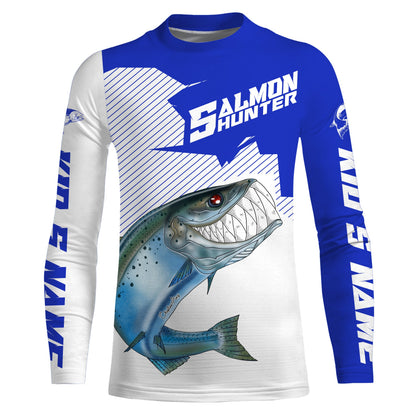 Angry Chinook King Salmon Custom Long sleeve Fishing Shirts, Salmon hunter Fishing jerseys | blue IPHW3352